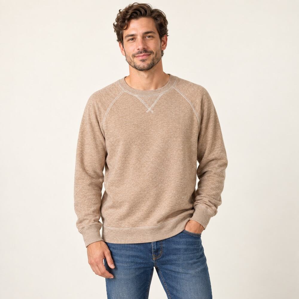 J.Crew Sweatshirt MENS L Tan Crewneck Fleece Raglan Cotton Blend Heritage Sport